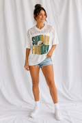 Sunday Funday Football Lace Jersey Tee | Women's Green & Gold Game Day Shirt