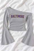 Baltimore Football Off-Shoulder Bell Sleeve T-Shirt – Women’s Game Day Top