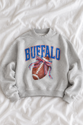 Buffalo Football Bow Sweatshirt | Coquette Game Day Mock Neck Crewneck | Vintage Blue & Red Football Fleece Pullover