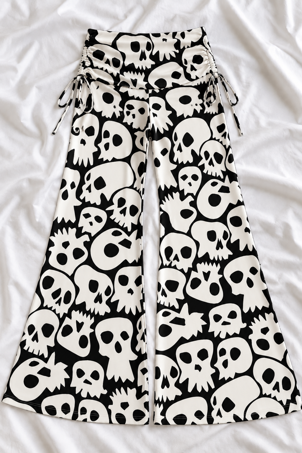 Skull Print Wide Leg Pants – Halloween Spooky Women’s Pants