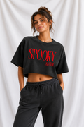 Spooky & Chic Snow Washed Raw Edge Crop Top