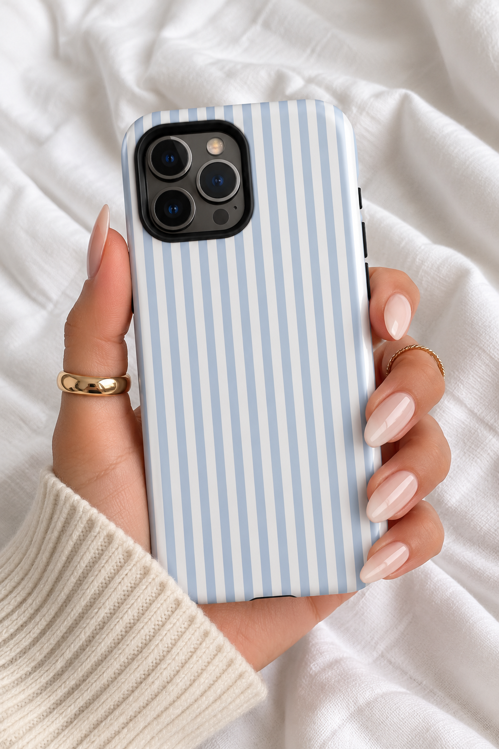 Baby Blue Striped iPhone Case – Preppy Coastal Tough Phone Case