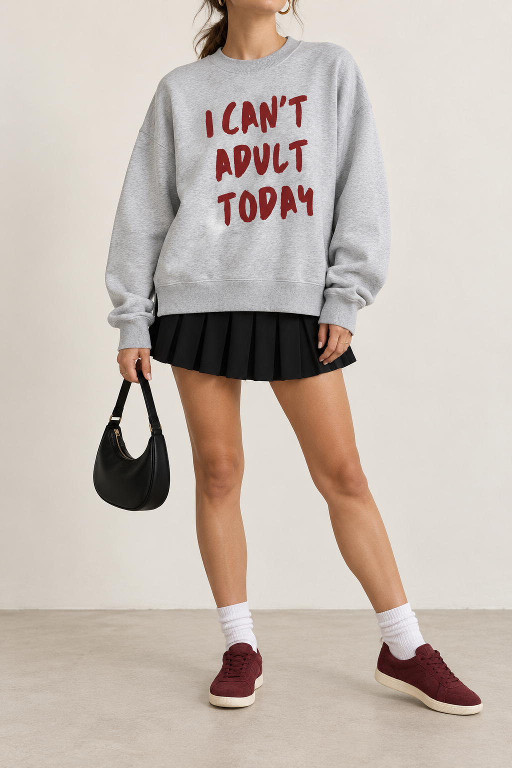 I Can't Adult Today Fleece Side Slit Crewneck Sweatshirt – Funny Graphic Sweatshirt