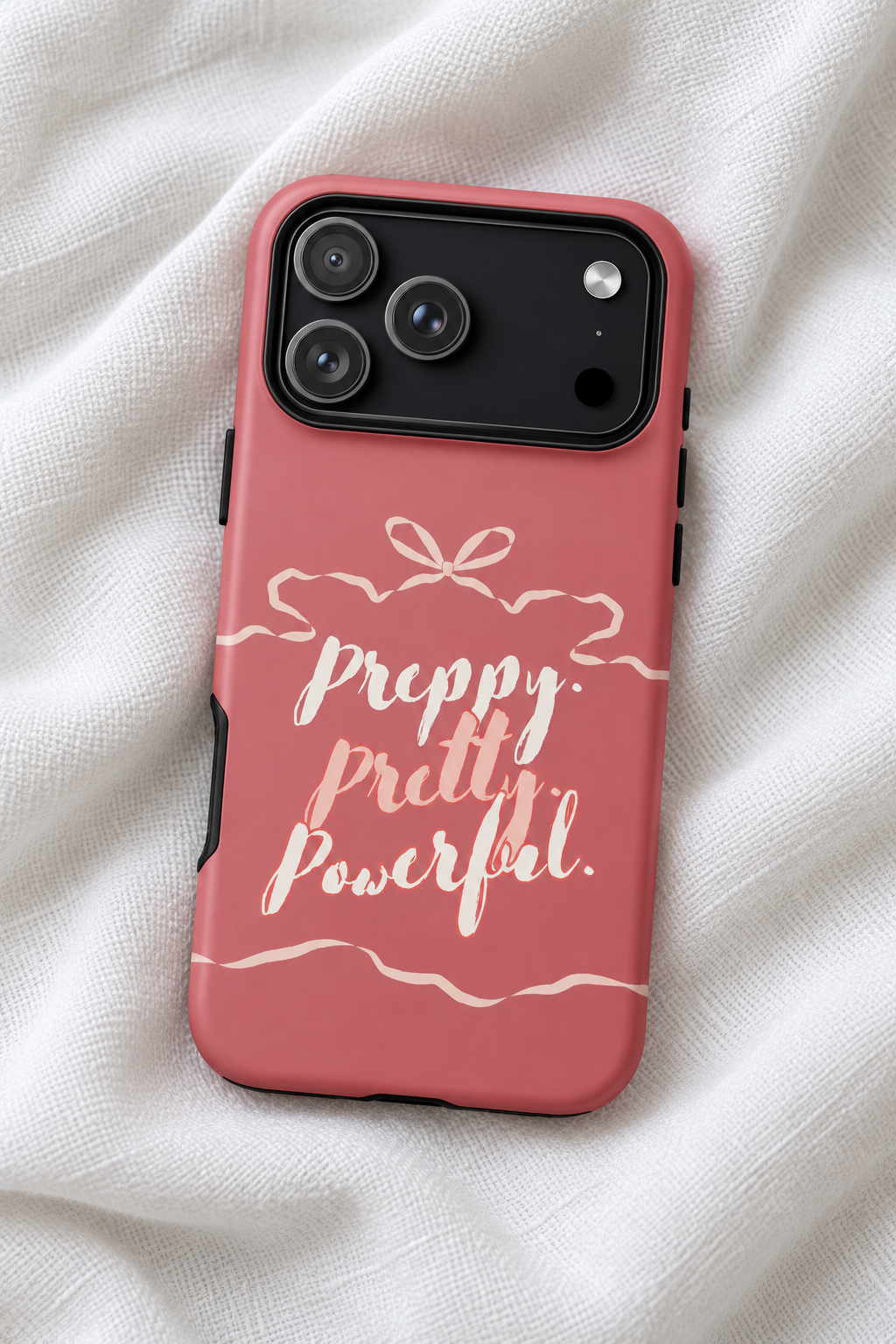 Preppy Pretty Powerful Tough iPhone Case – Black & Pink Coquette Bow Phone Cover