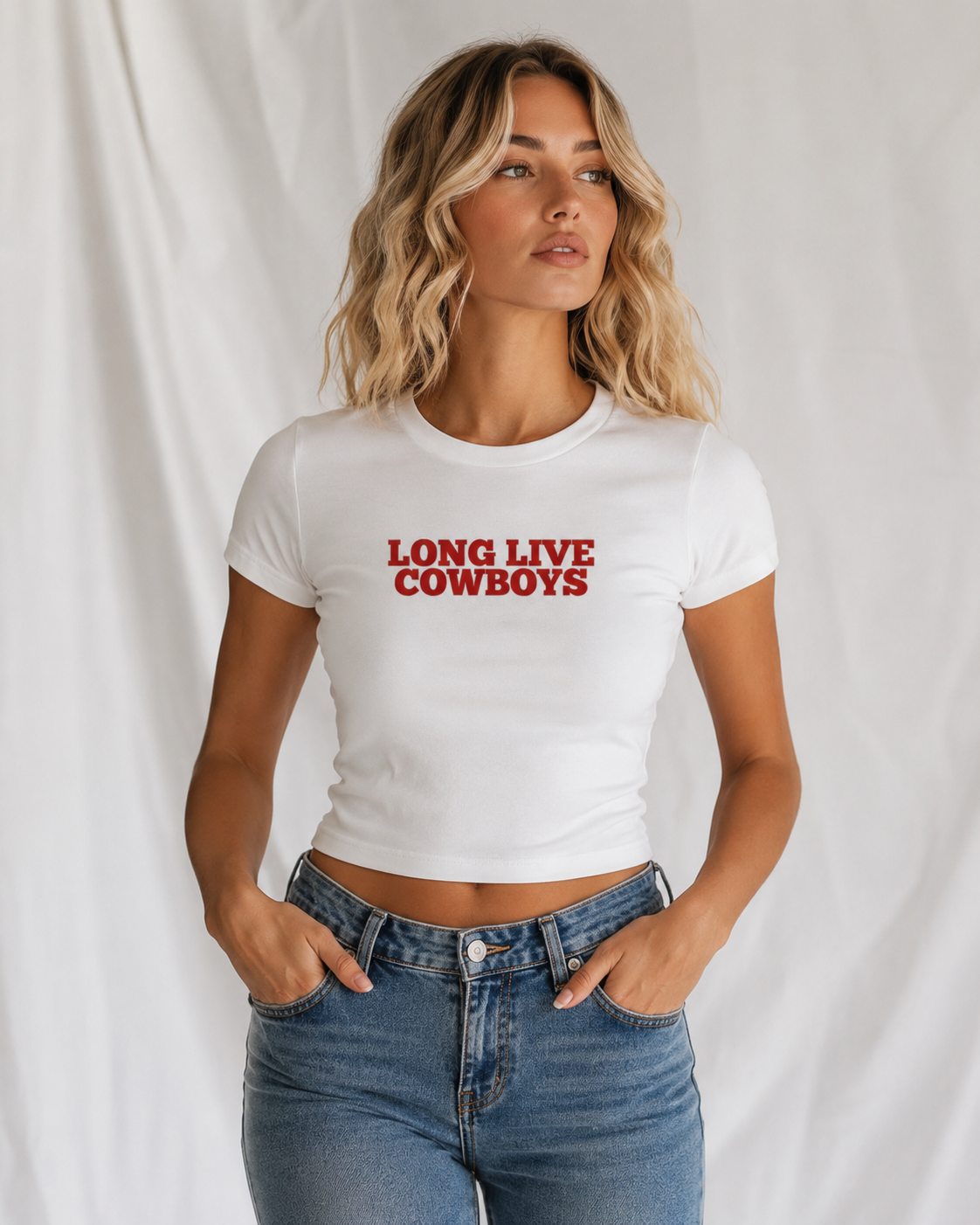 Long Live Cowboys Women's Cropped Graphic Tee | Soft Cotton Stretch Western Crop Top