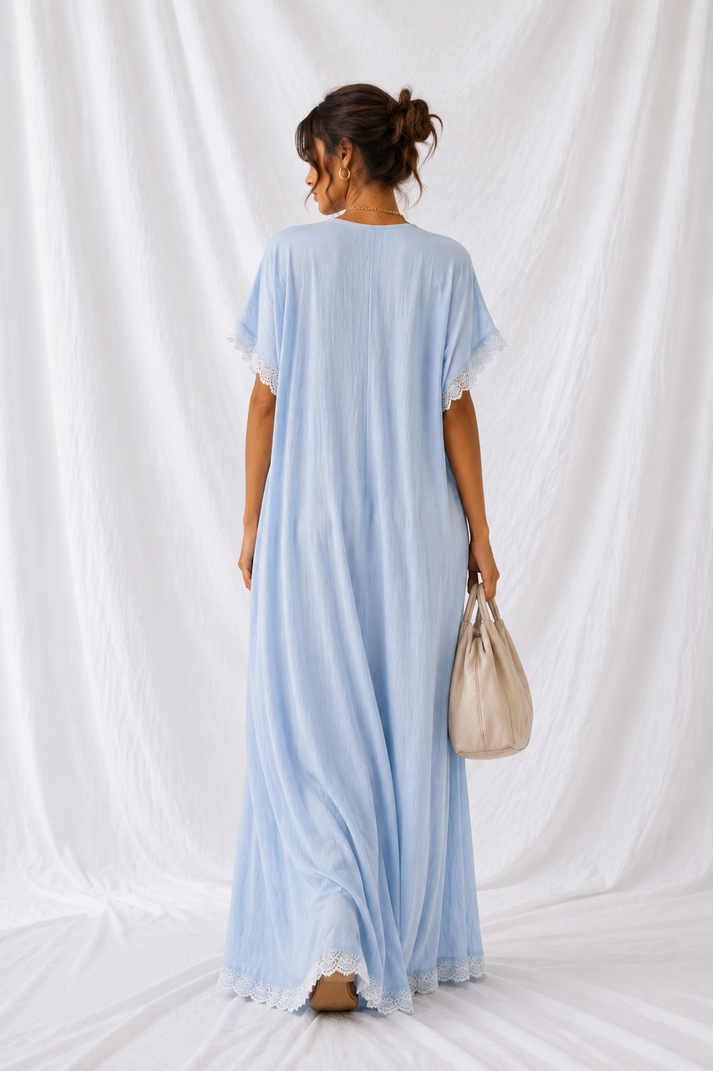 Full Size Lace Trim V-Neck Maxi Dress Plus Size