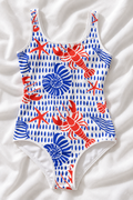 Little Kids Lobster & Seashell One Piece Swimsuit | Coastal Beach Bathing Suit
