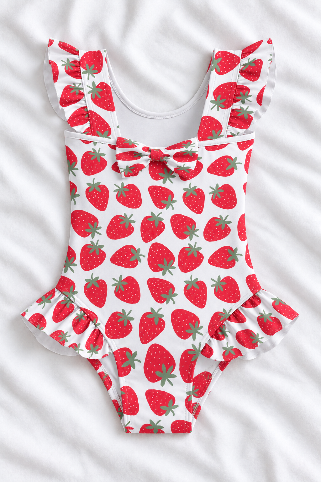 Strawberry Girls’ Ruffle Swimsuit – Kids Fruit Print One Piece Swimwear
