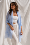 Light Blue Tile Lightweight Scarf | Mediterranean Long Fashion Scarf & Coastal Wrap