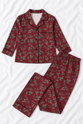 Kids Red Christmas Holly Berry Silky Long Sleeve Pajama Set