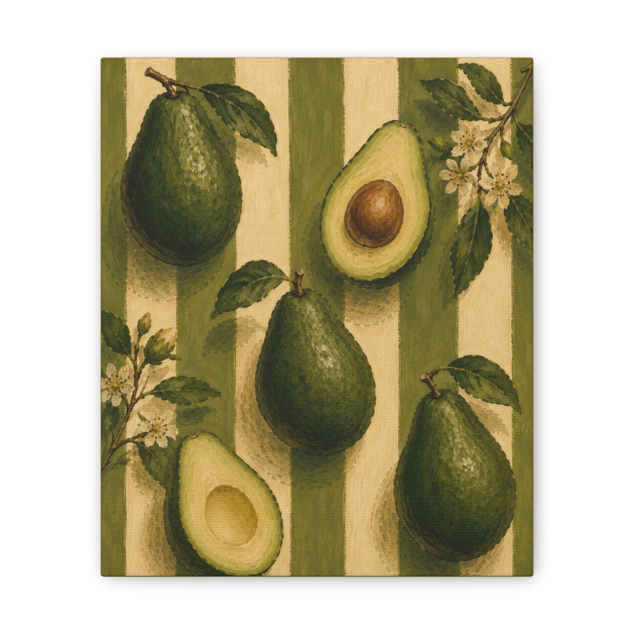 Vintage Avocado Canvas Wall Art, French Country Kitchen Decor, Botanical Fruit Artwork, Farmhouse Cottagecore Stretched Canvas