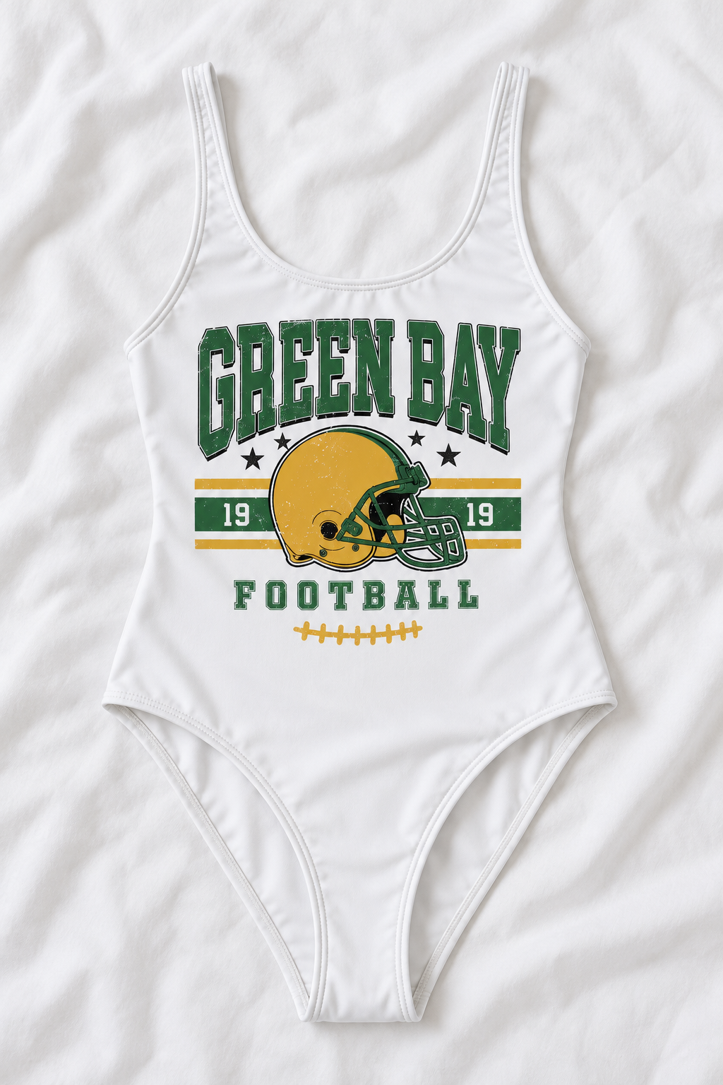 Green Bay Football One-Piece Swimsuit – Women’s Game Day Swimwear