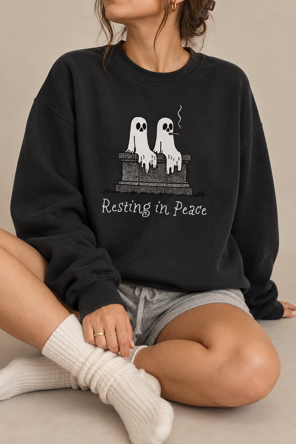 Resting in Peace Ghost Sweatshirt – Unisex Spooky Halloween Graphic Crewneck