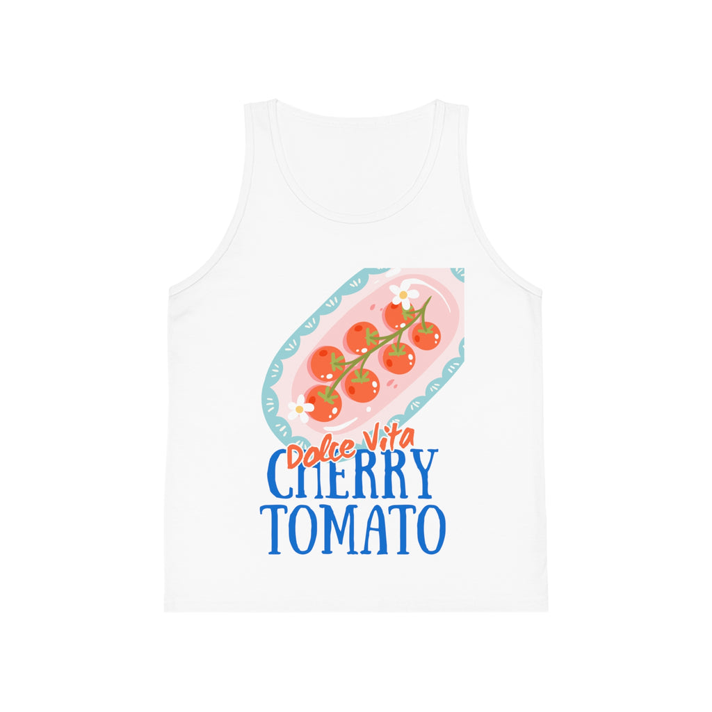 Kid Tank — "Dolce Vita Cherry Tomato" Graphic Jersey Tank Top for Kids