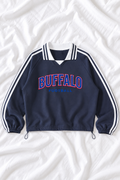 Buffalo Contrast Striped Lapel Collar Sweatshirt – Women's Football Game Day Pullover