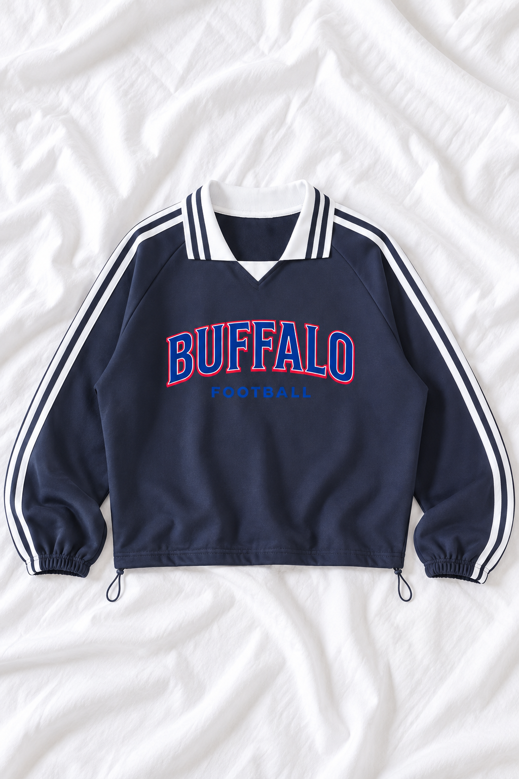 Buffalo Contrast Striped Lapel Collar Sweatshirt – Women's Football Game Day Pullover