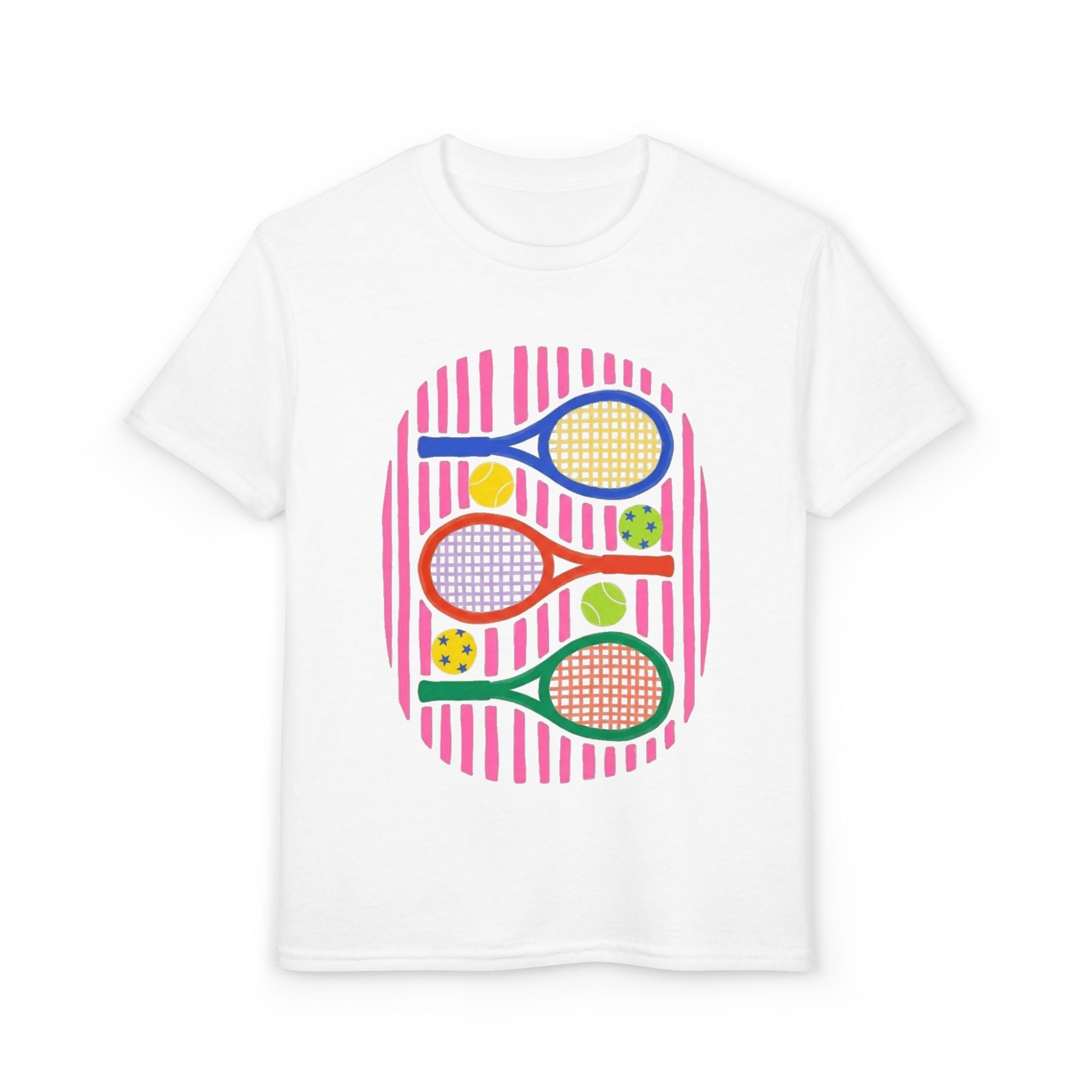 Youth Tennis Racket T-Shirt — Colorful Pickleball & Tennis Kids Tee