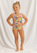 Little Kids Vintage Lemon & Fruit One Piece Swimsuit | Toddler Retro Summer Bathing Suit
