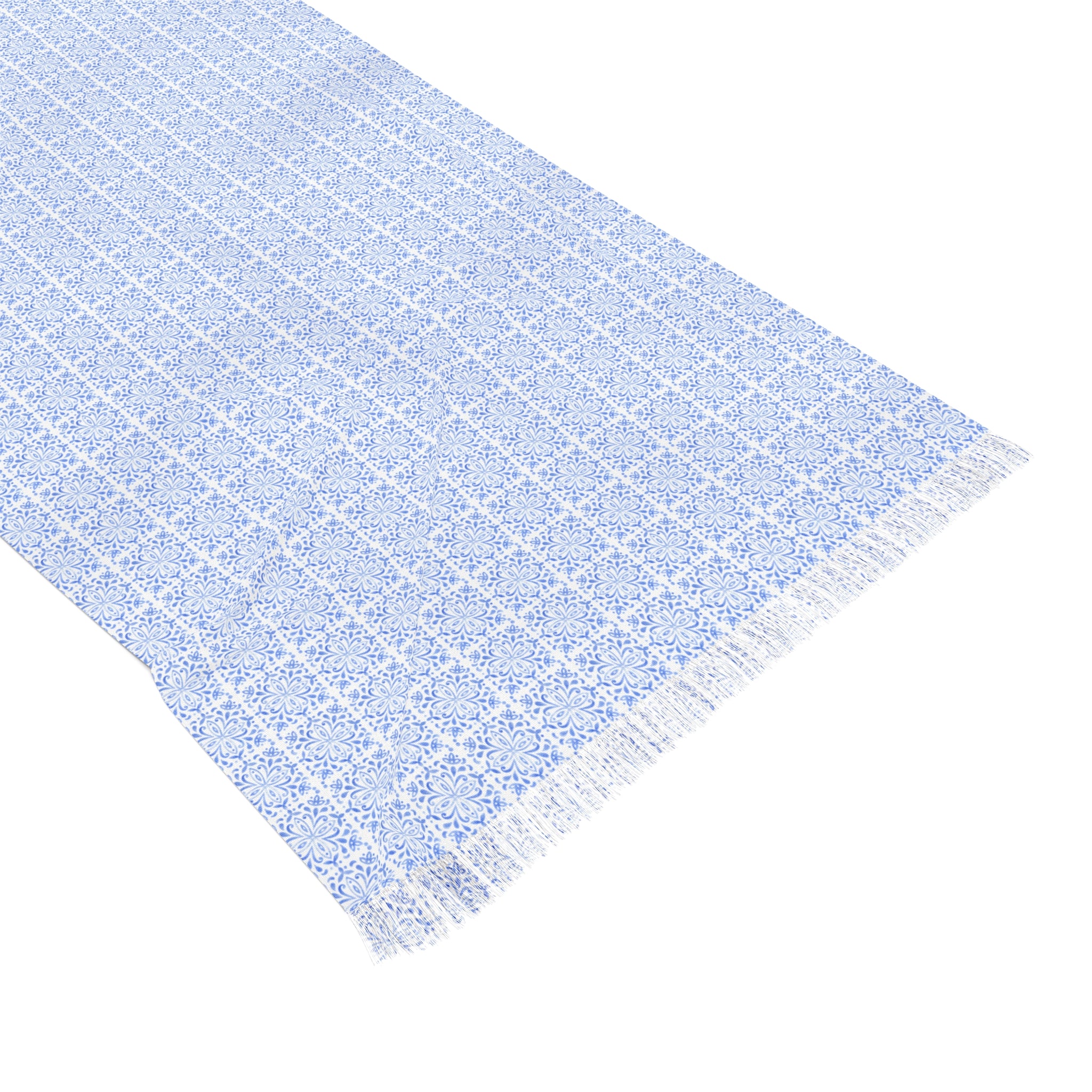 Light Blue Tile Lightweight Scarf | Mediterranean Long Fashion Scarf & Coastal Wrap