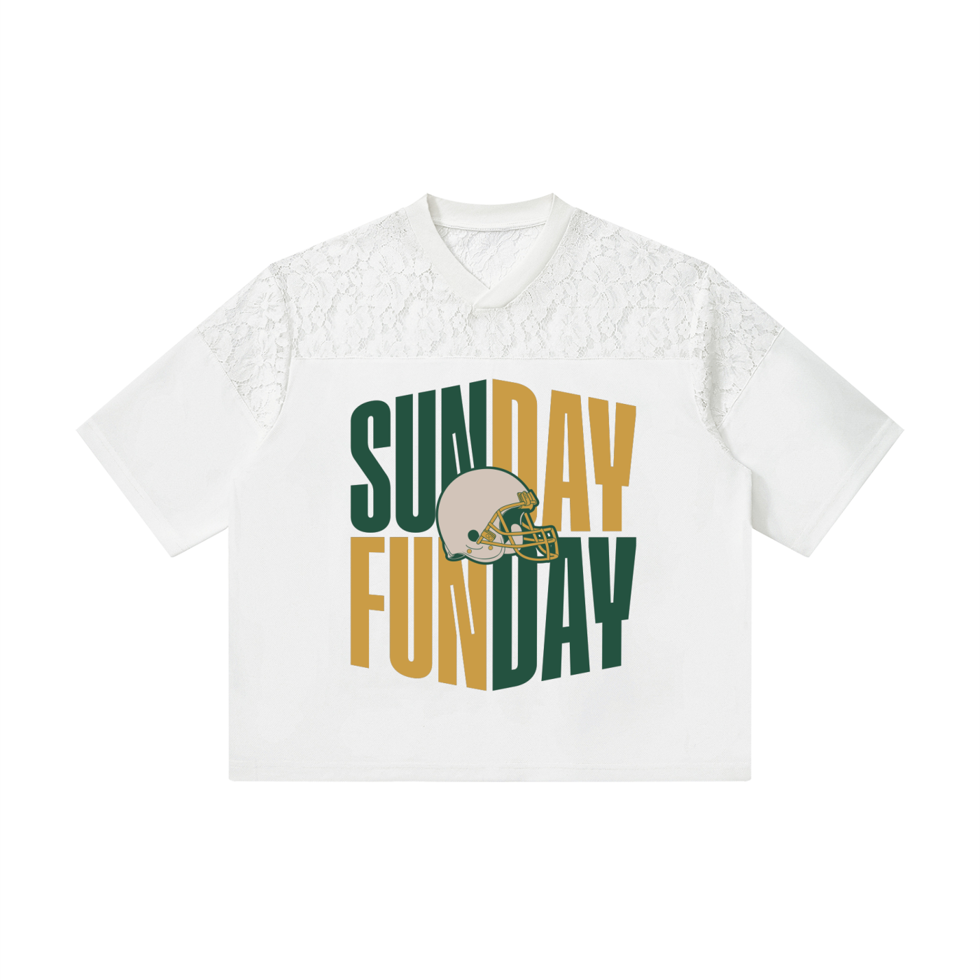 Sunday Funday Football Lace Jersey Tee | Women's Green & Gold Game Day Shirt