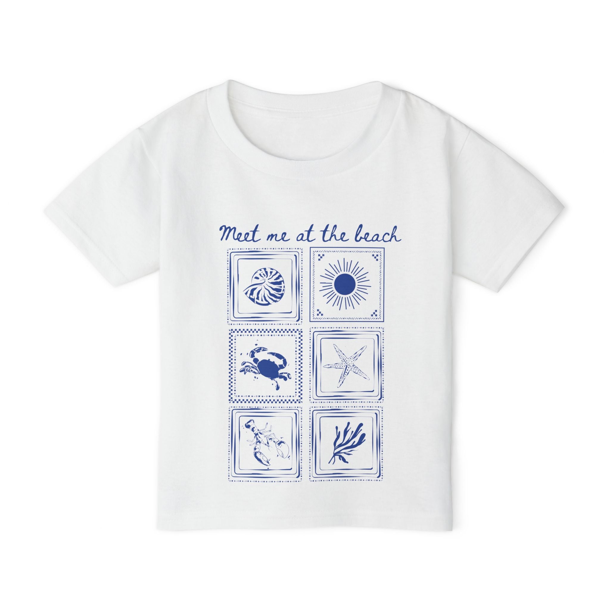 Meet Me at the Beach Toddler T-Shirt — Nautical Seashells & Sun Graphic