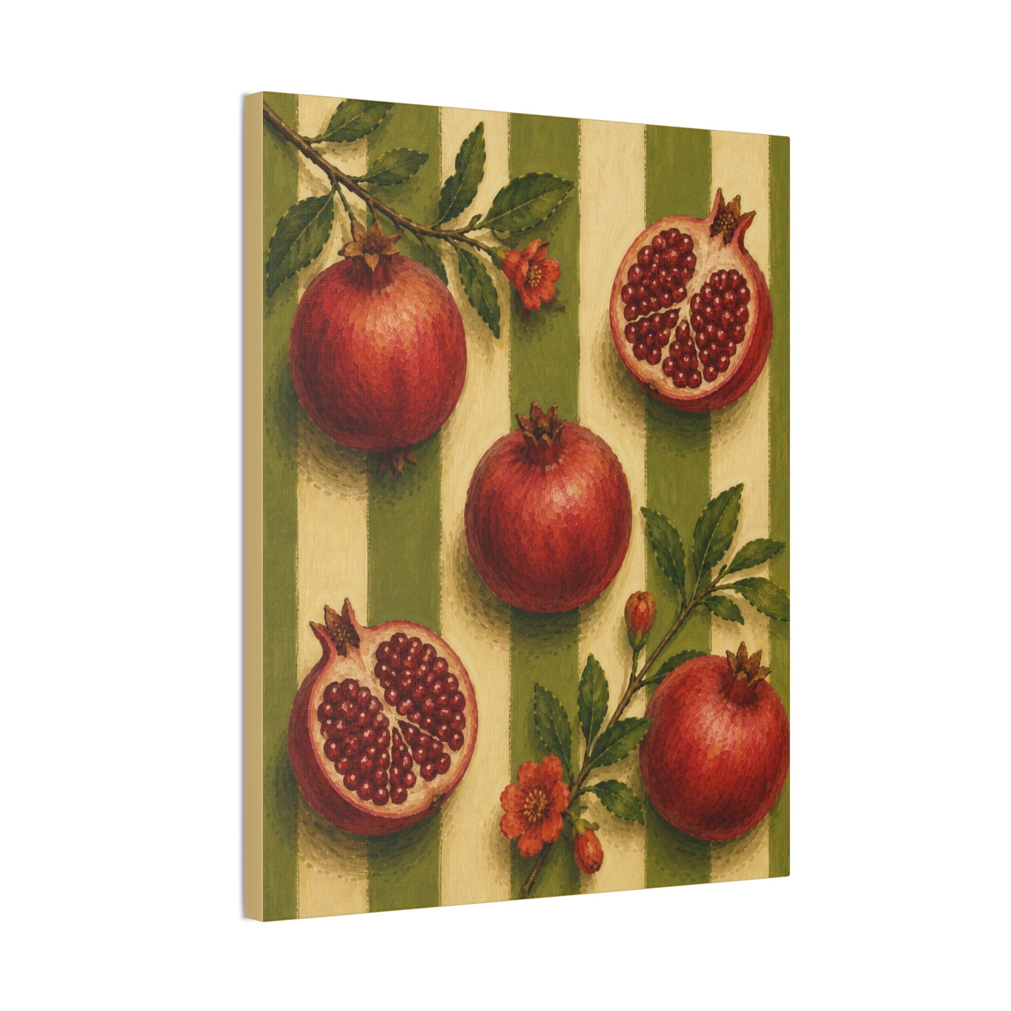 Vintage Pomegranate Canvas Wall Art, French Country Kitchen Decor, Botanical Fruit Artwork, Farmhouse Cottagecore Stretched Canvas