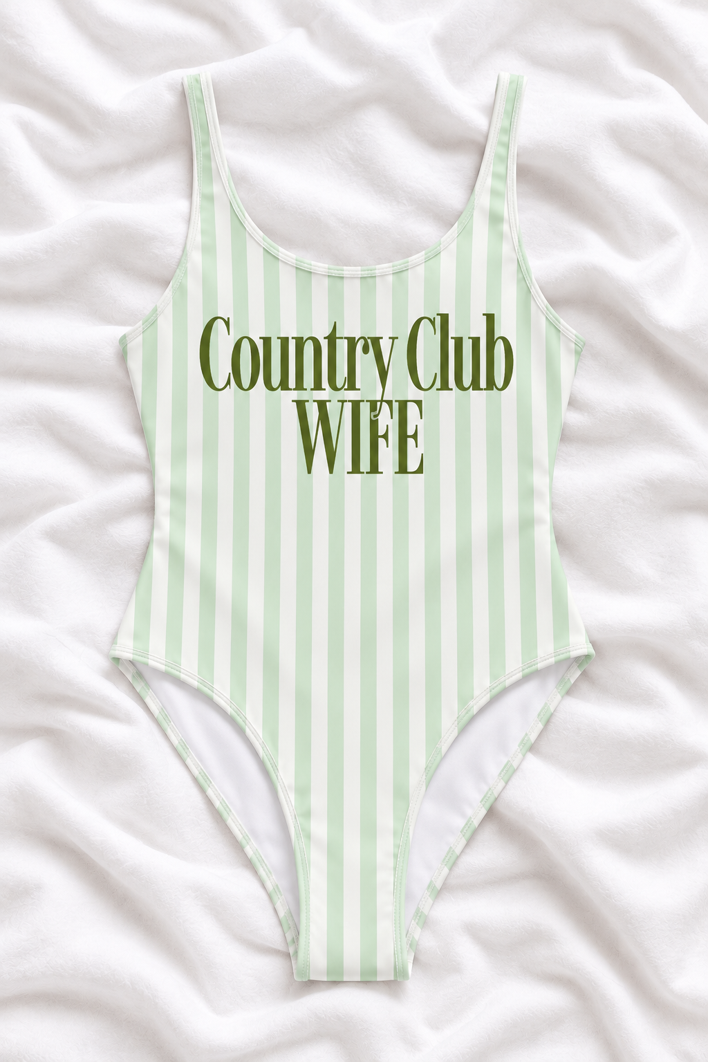 Country Club Wife Green Striped One Piece Swimsuit | Bridal Swimwear