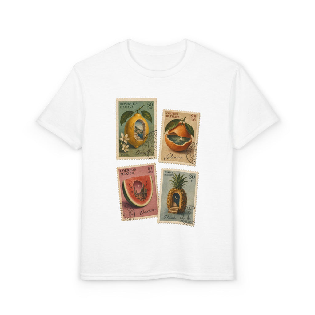 Youth T-Shirt — Vintage Botanical Fruit Stamp Collage Tee