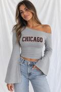 Chicago Football Off-Shoulder Bell Sleeve T-Shirt – Women’s Game Day Top