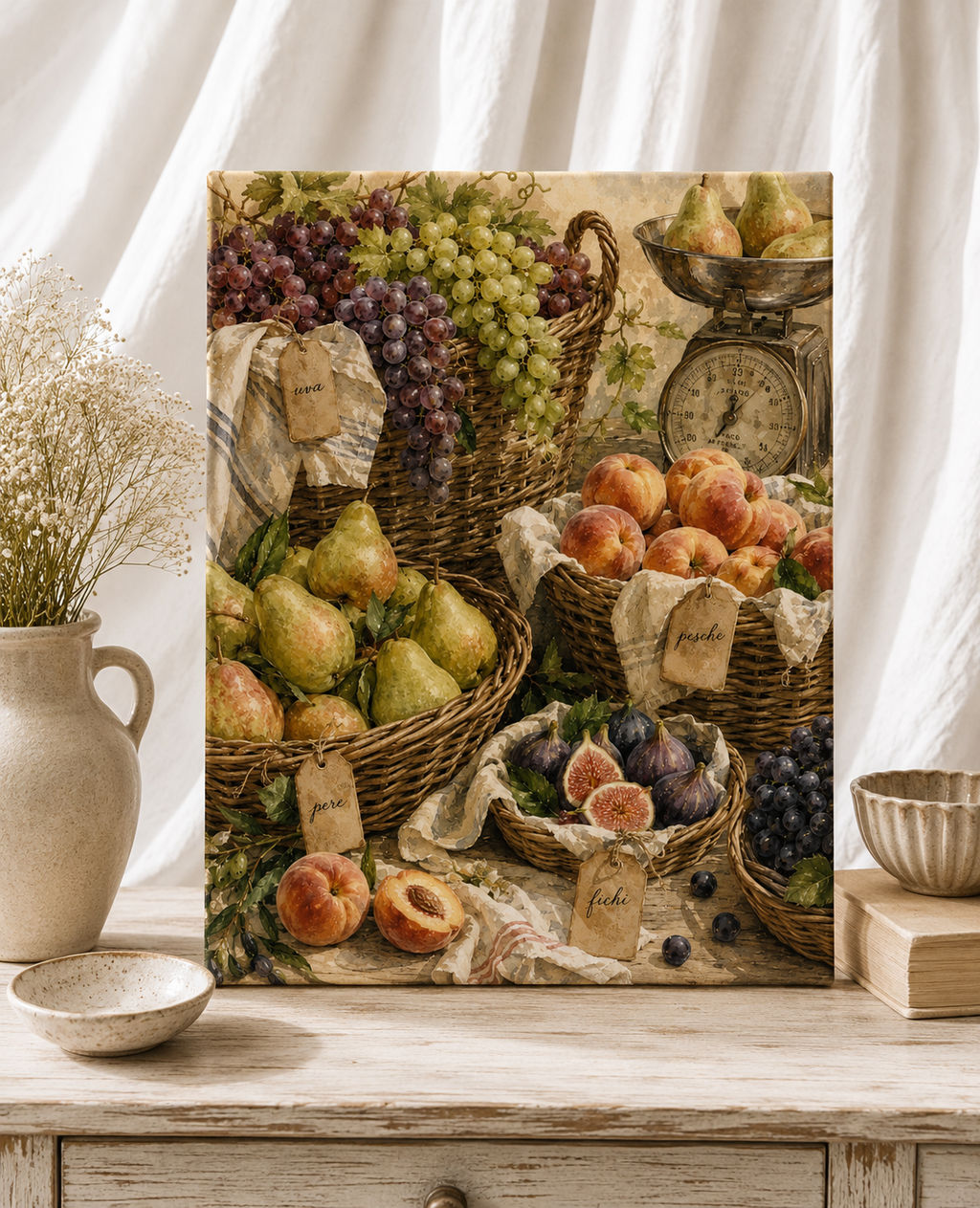 Farmers Market Fruit Canvas Wall Art | Rustic European Still Life | Stretched Canvas Print
