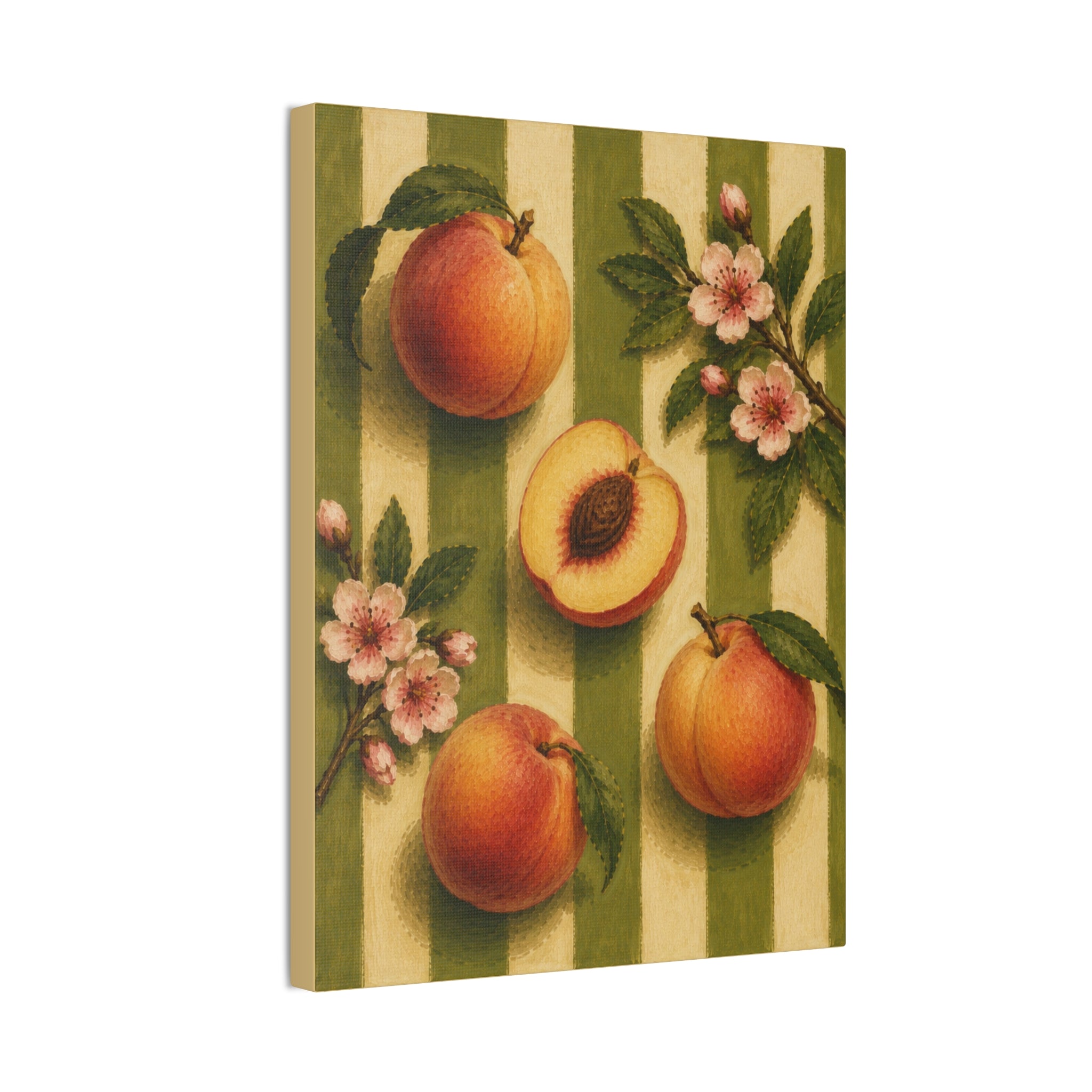 Vintage Peach Canvas Wall Art, French Country Kitchen Decor, Botanical Fruit Artwork, Farmhouse Cottagecore Stretched Canvas