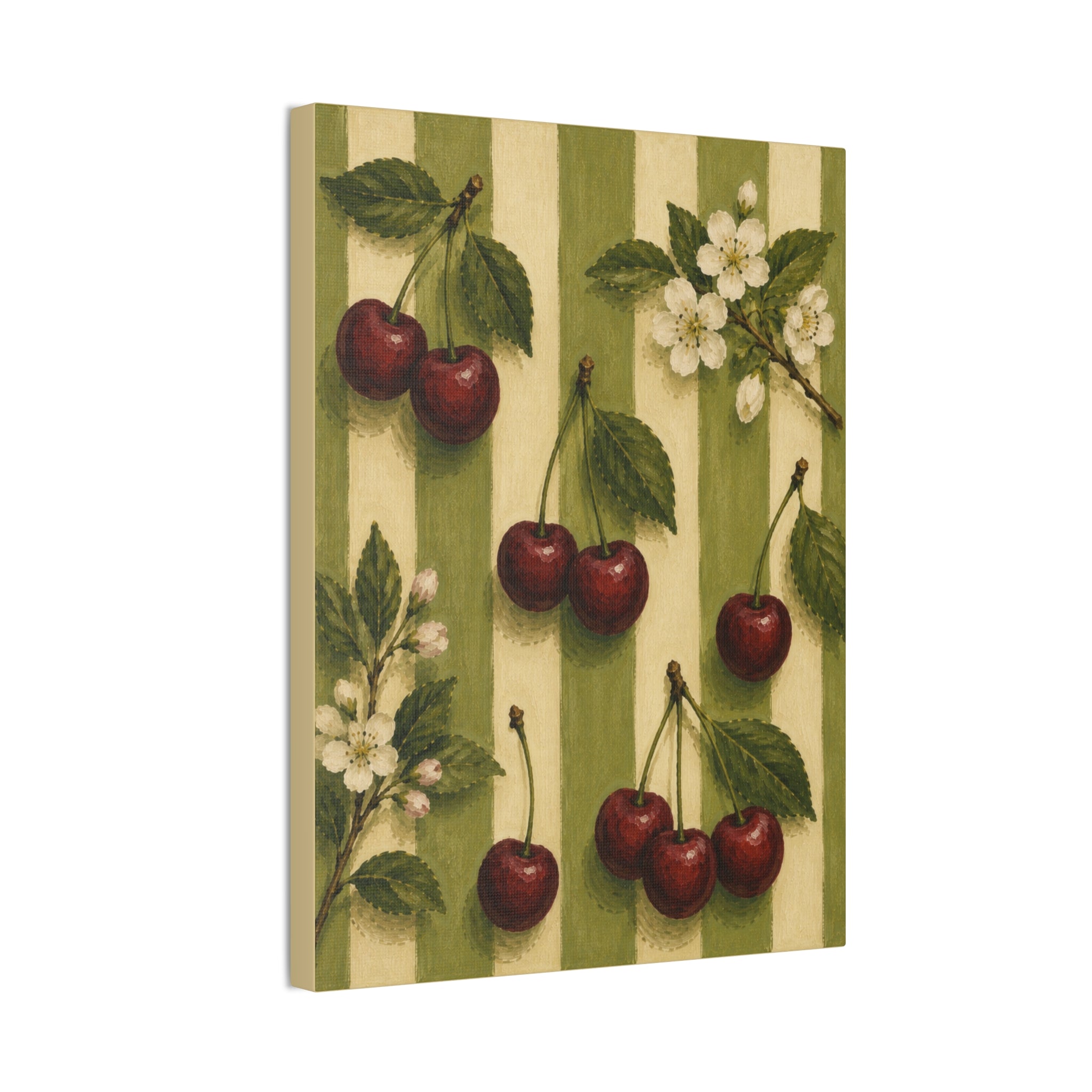 Vintage Cherry Canvas Wall Art, French Country Kitchen Decor, Botanical Fruit Artwork, Farmhouse Cottagecore Stretched Canvas
