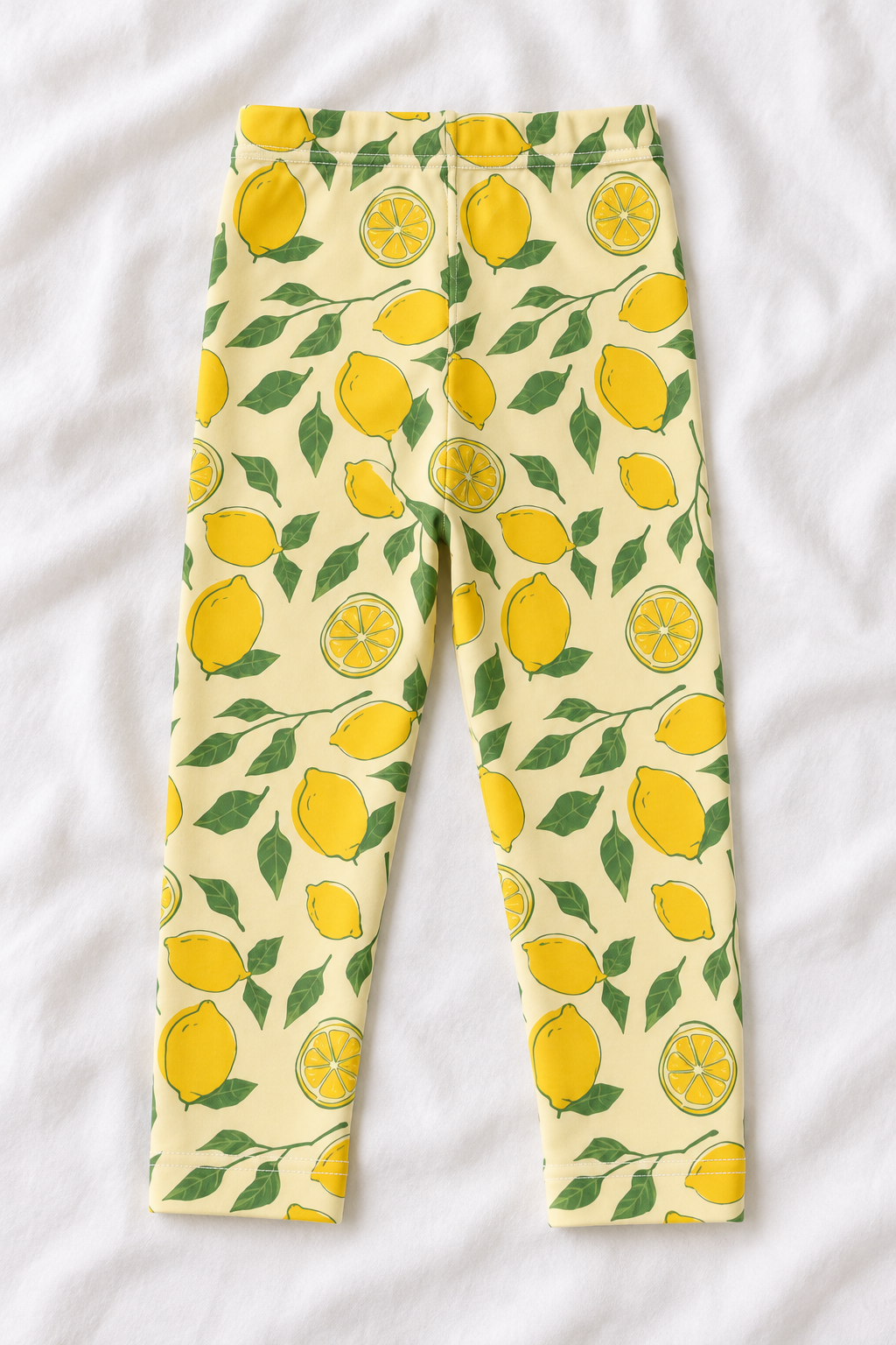 Kids Lemon Print Leggings | Yellow Citrus & Green Leaf Pattern | Italian Summer Stretch Leggings