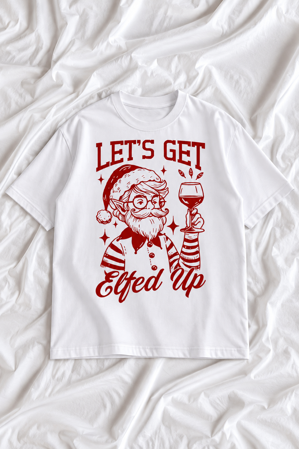 Let's Get Elfed Up Christmas T-Shirt | Funny Drinking Elf Graphic Tee | Retro Holiday Party Unisex Shirt