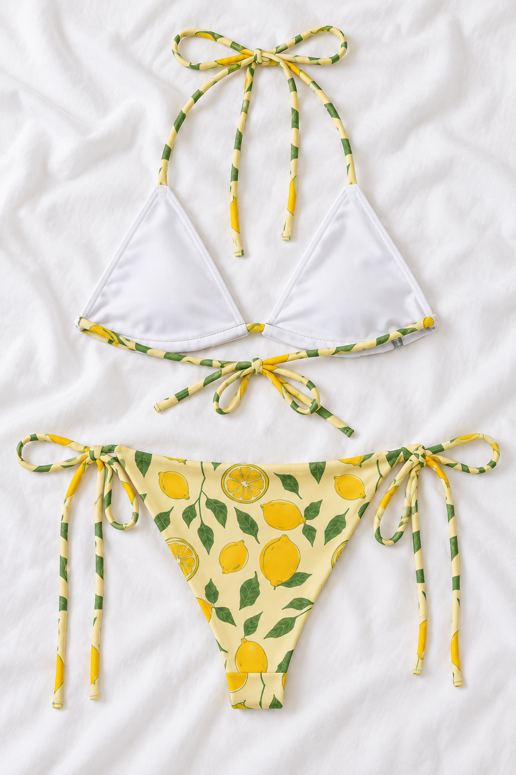 Lemon Grove String Bikini Set | Yellow Lemon Print Two-Piece Swimsuit | Italian Summer Triangle Bikini