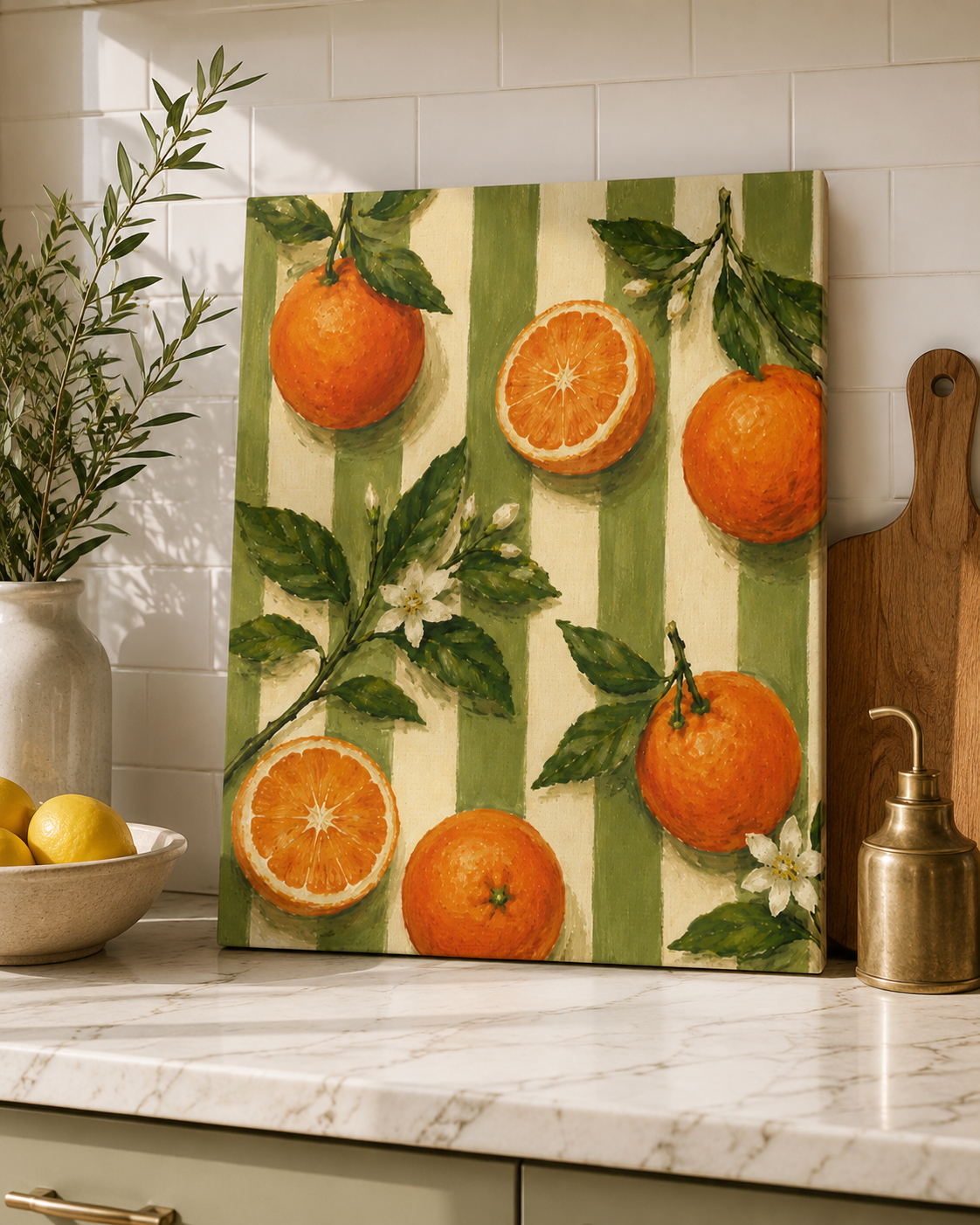 Vintage Orange Canvas Wall Art, French Country Kitchen Decor, Botanical Citrus Artwork, Farmhouse Cottagecore Stretched Canvas