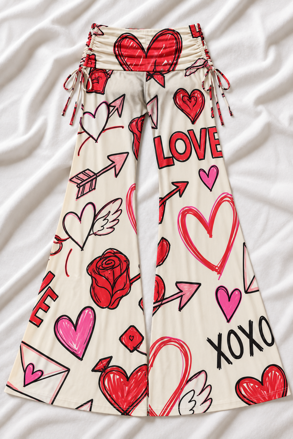 Valentine’s Day Wide Leg Palazzo Pants – Women’s Heart Print Stretch Pants