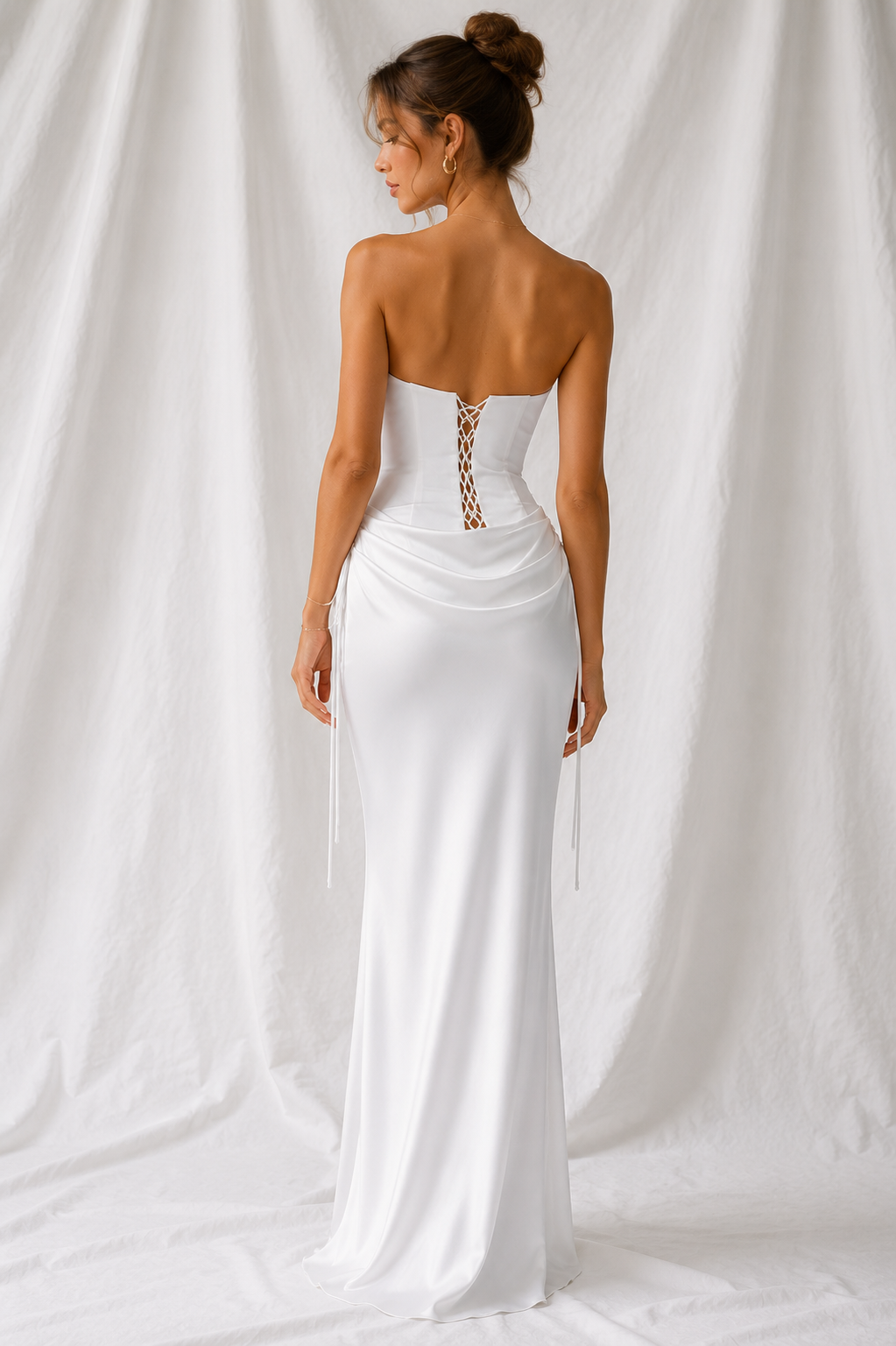 Convertible Strapless Satin Gown with Detachable Overskirt