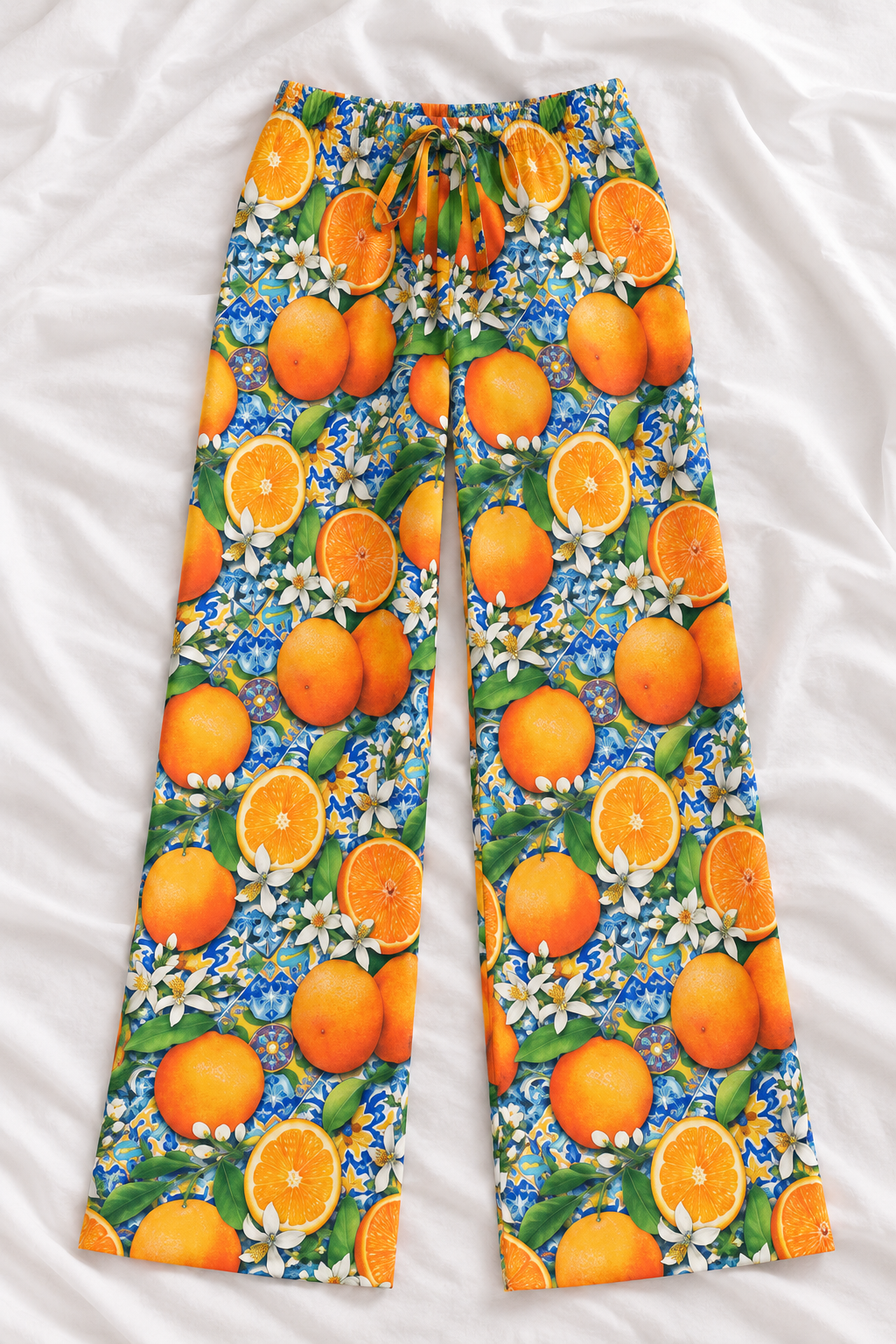 Mediterranean Citrus Relaxed Straight-Leg Pants | Women's Lightweight Beach Lounge Pants