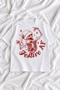 Festive AF Christmas T-Shirt | Funny Dancing Skeleton Santa Graphic Tee | Retro Holiday Unisex Shirt