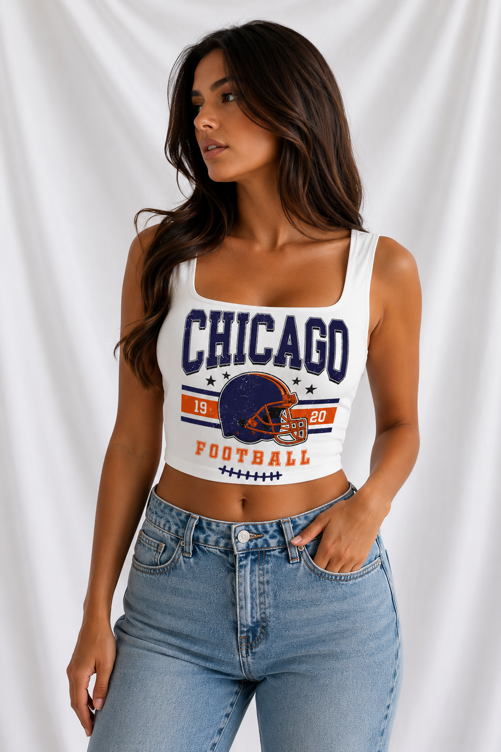 Chicago Square Neck Crop Tank Top, Football Game Day Top, Women’s Tailgate Shirt, Football Season Ou
