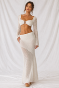 Tied Long Sleeve Top and Skirt Cover Up Set