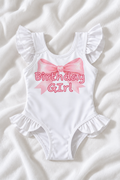 Birthday Girl Pink Bow Ruffle Swimsuit – Kids Birthday One Piece Swimwear