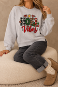 Noel Vibes Christmas Sweatshirt – Festive Plaid Holiday Graphic Fleece Crewneck