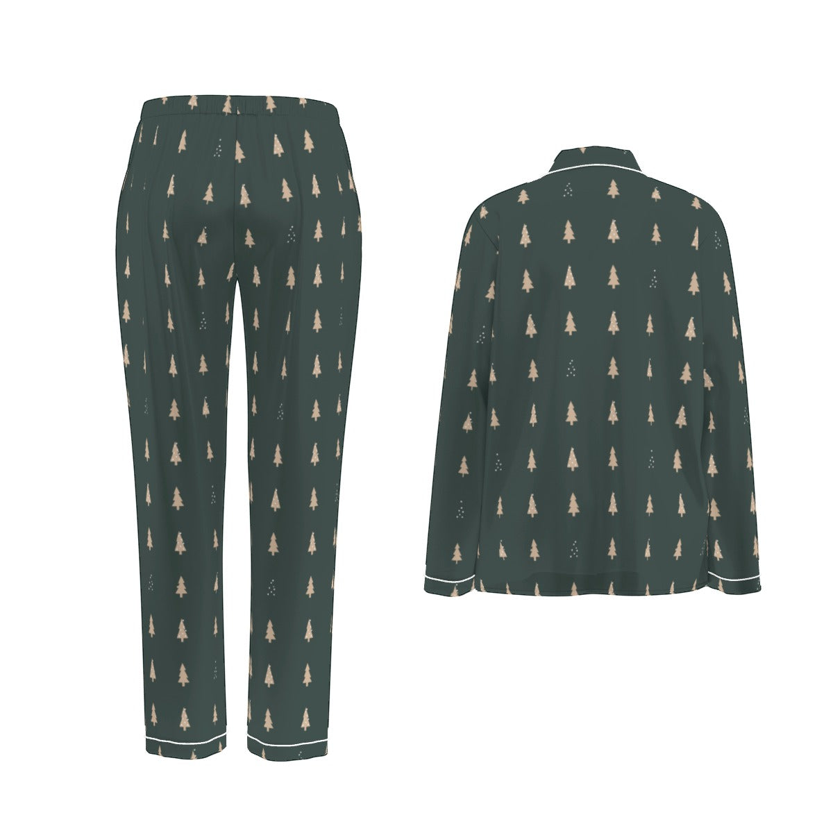 Women's Forest Green Christmas Tree Silky Long Sleeve Pajama Set