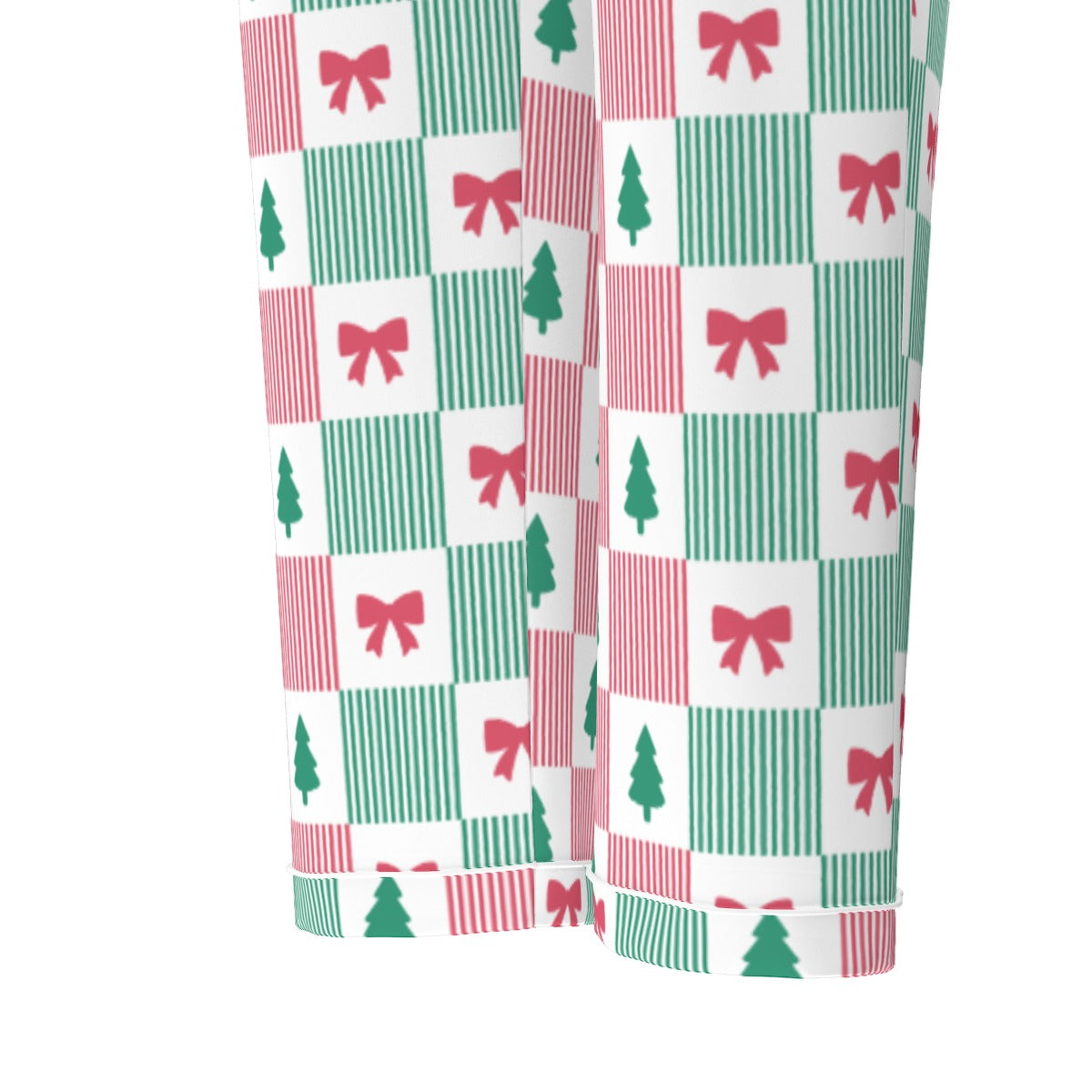 Women's Christmas Patchwork Bow & Tree Silky Long Sleeve Pajama Set