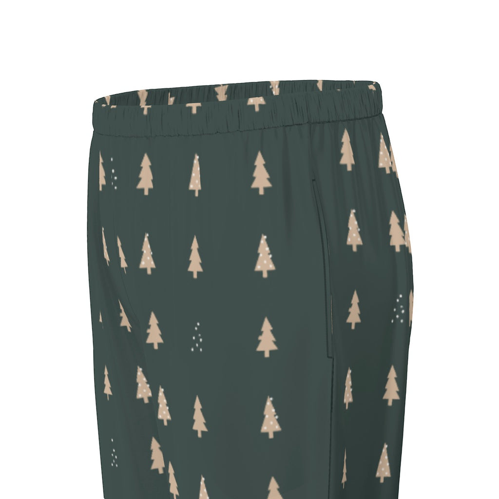 Women's Forest Green Christmas Tree Silky Long Sleeve Pajama Set