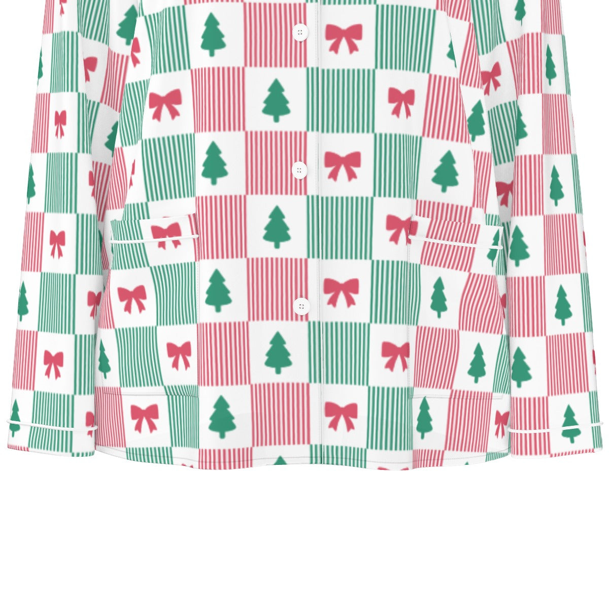 Women's Christmas Patchwork Bow & Tree Silky Long Sleeve Pajama Set