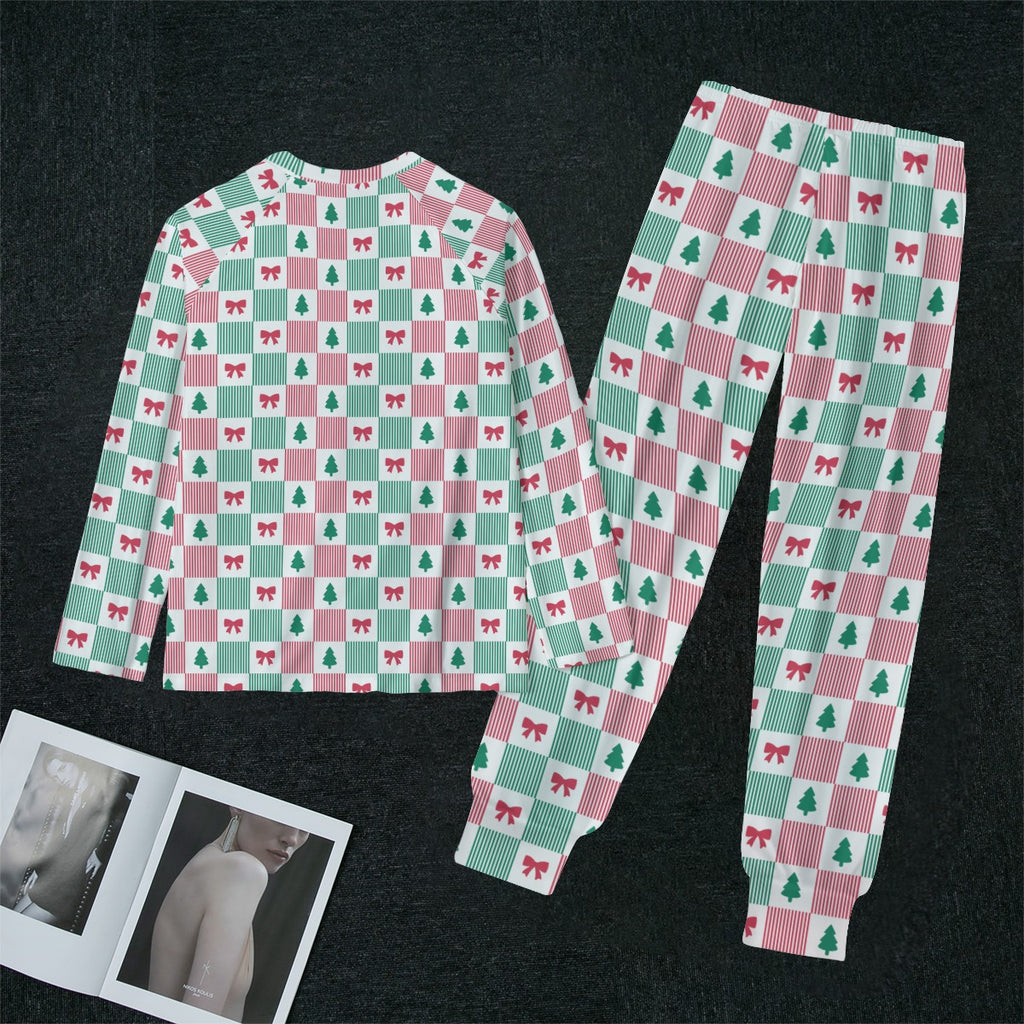 Women's Christmas Patchwork Bow & Tree Soft-Touch Long Sleeve Pajama Set