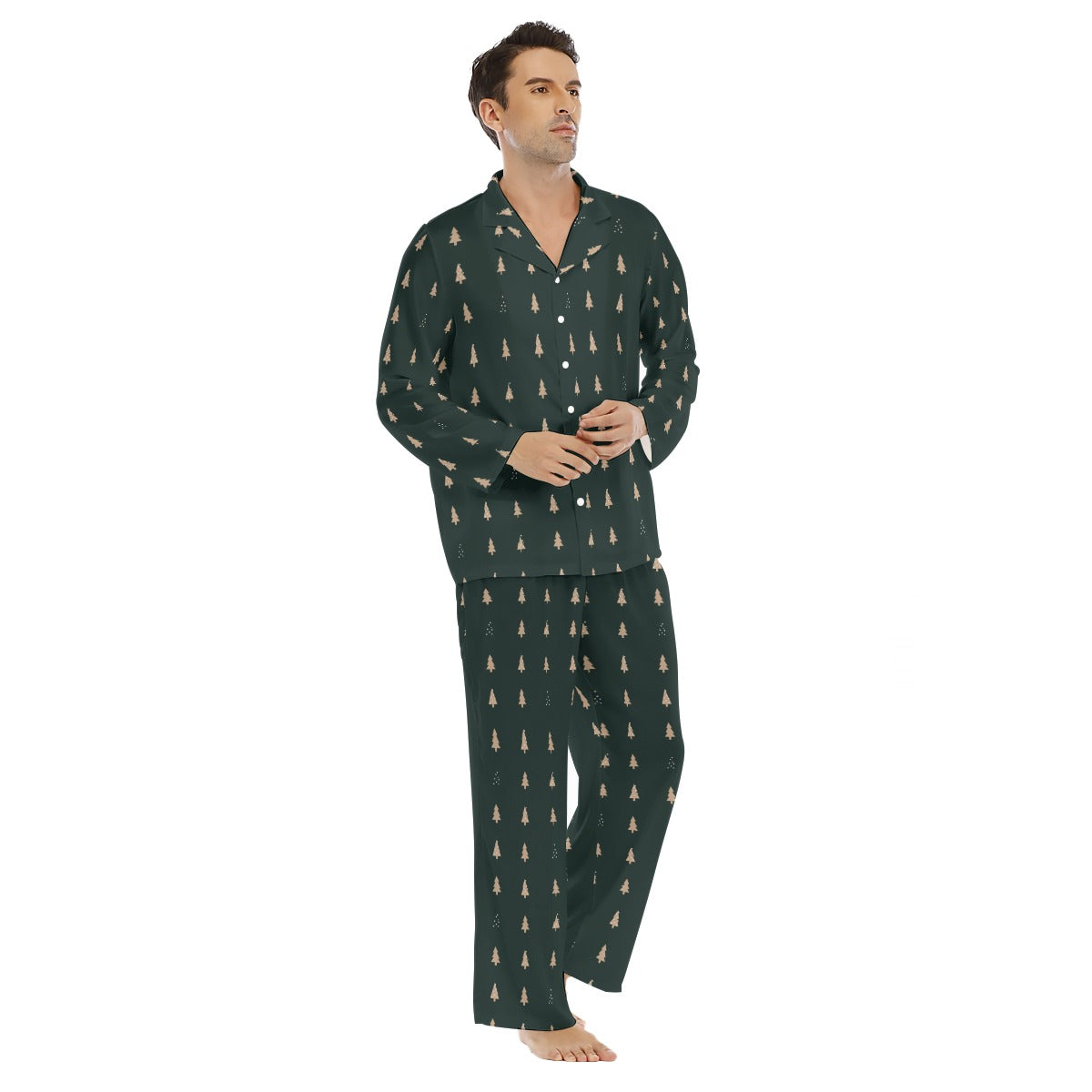 Men's Forest Green Christmas Tree Long Sleeve Pajama Set